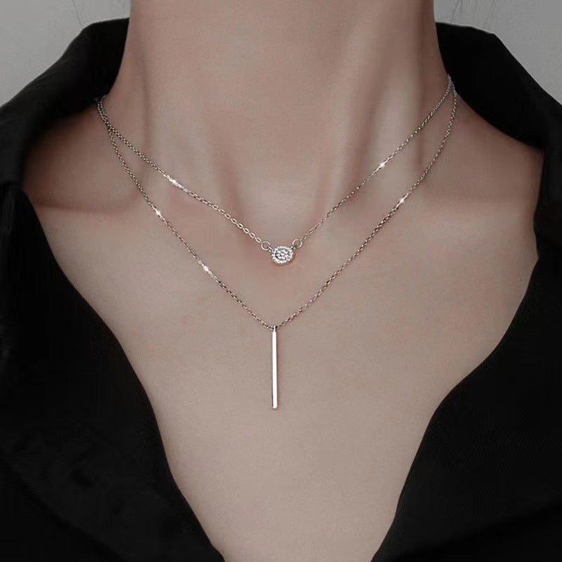 Double-Chain Zircon Bar Necklace — product view 2