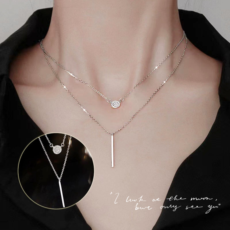 Double-Chain Zircon Bar Necklace — product view 1