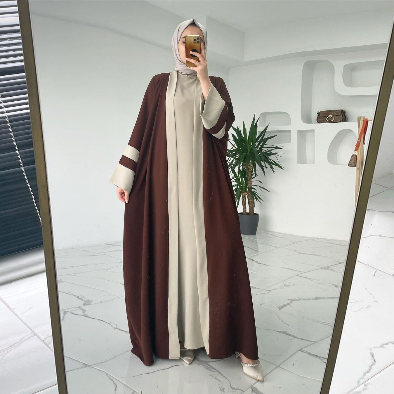 Layered Brown Abaya Set - product view 1