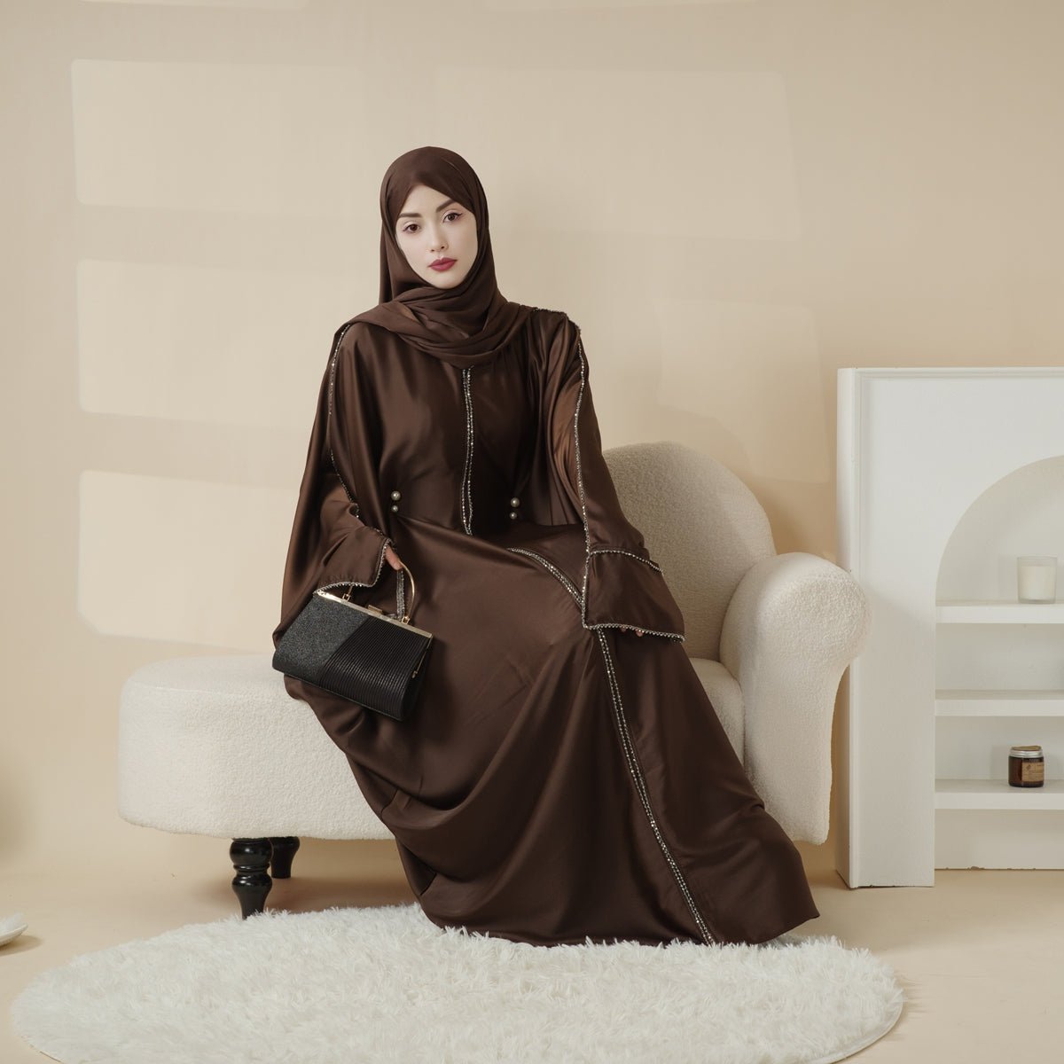 Textured batwing abaya set view 11