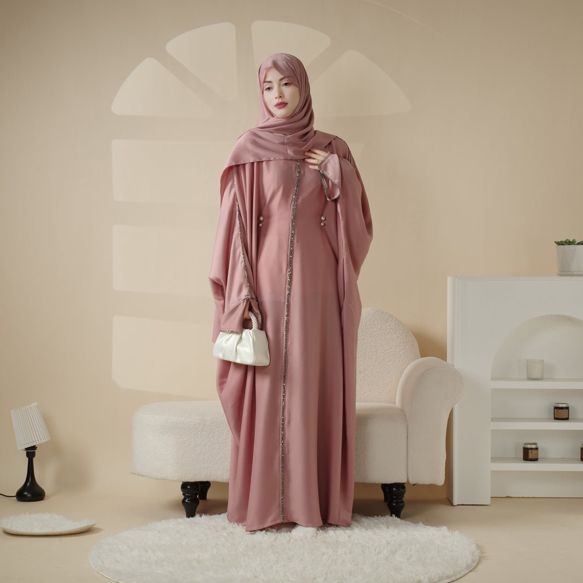 Batwing sleeve abaya with matching hijab view 5