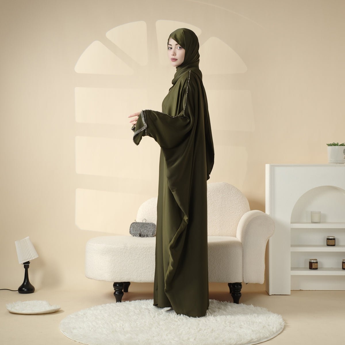Batwing abaya with relaxed modest drape view 9