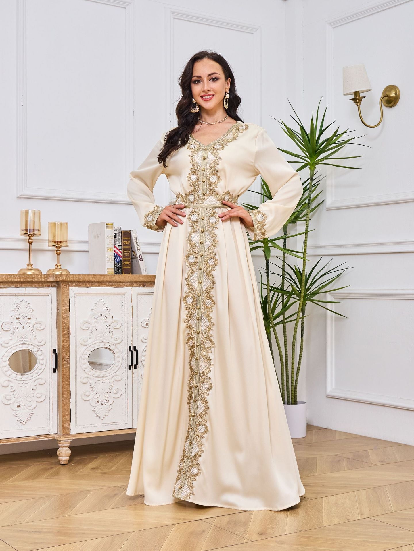 Embroidered Apricot Abaya - product view 6