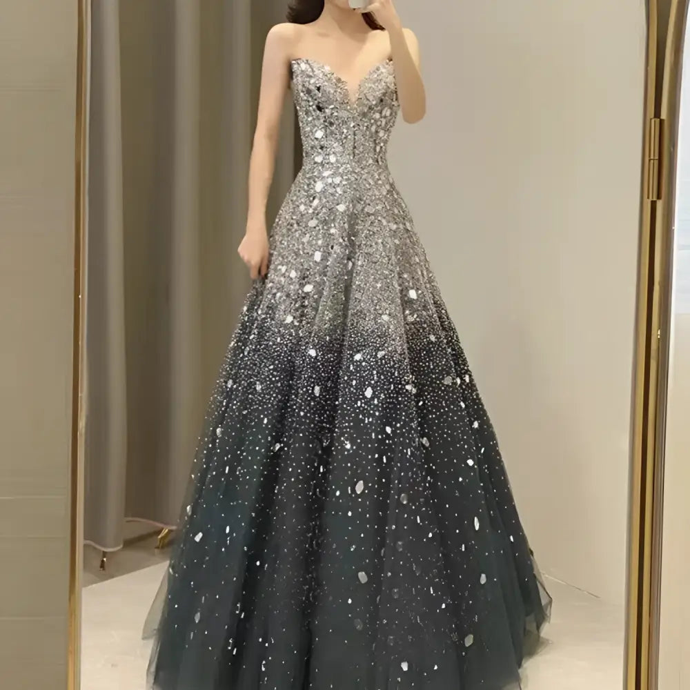 Midnight strapless ball gown with embellished bodice