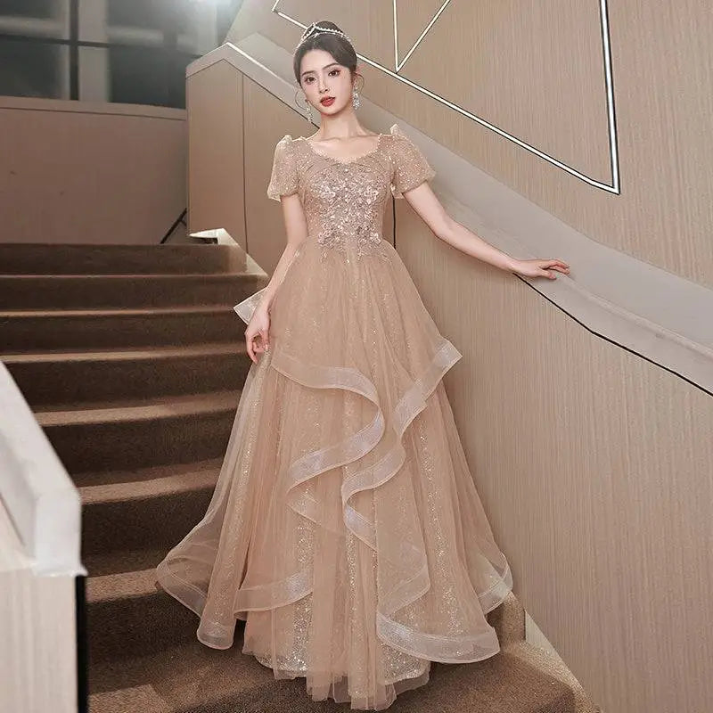 Beaded tulle ball gown long-length view 4