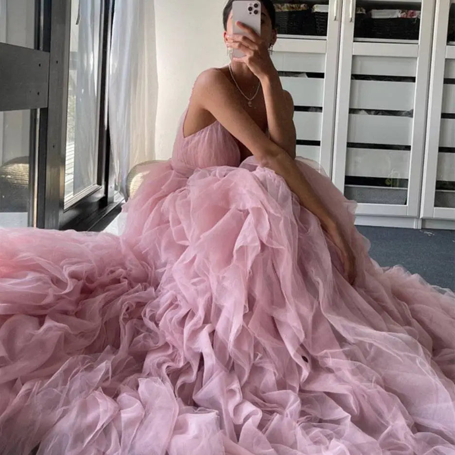 Blush tulle layered ball gown view 1