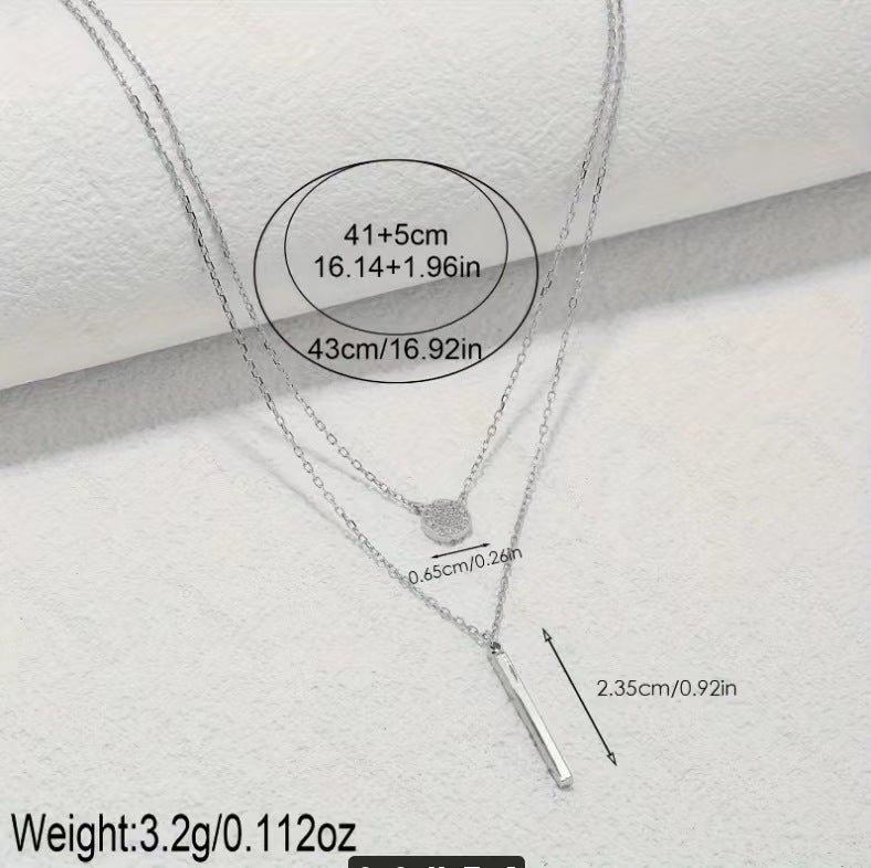 Double-Chain Zircon Bar Necklace — product view 3