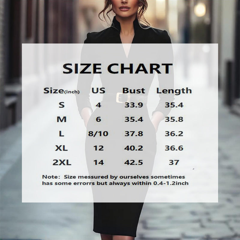 Black V-collar midi dress with concealed side pockets