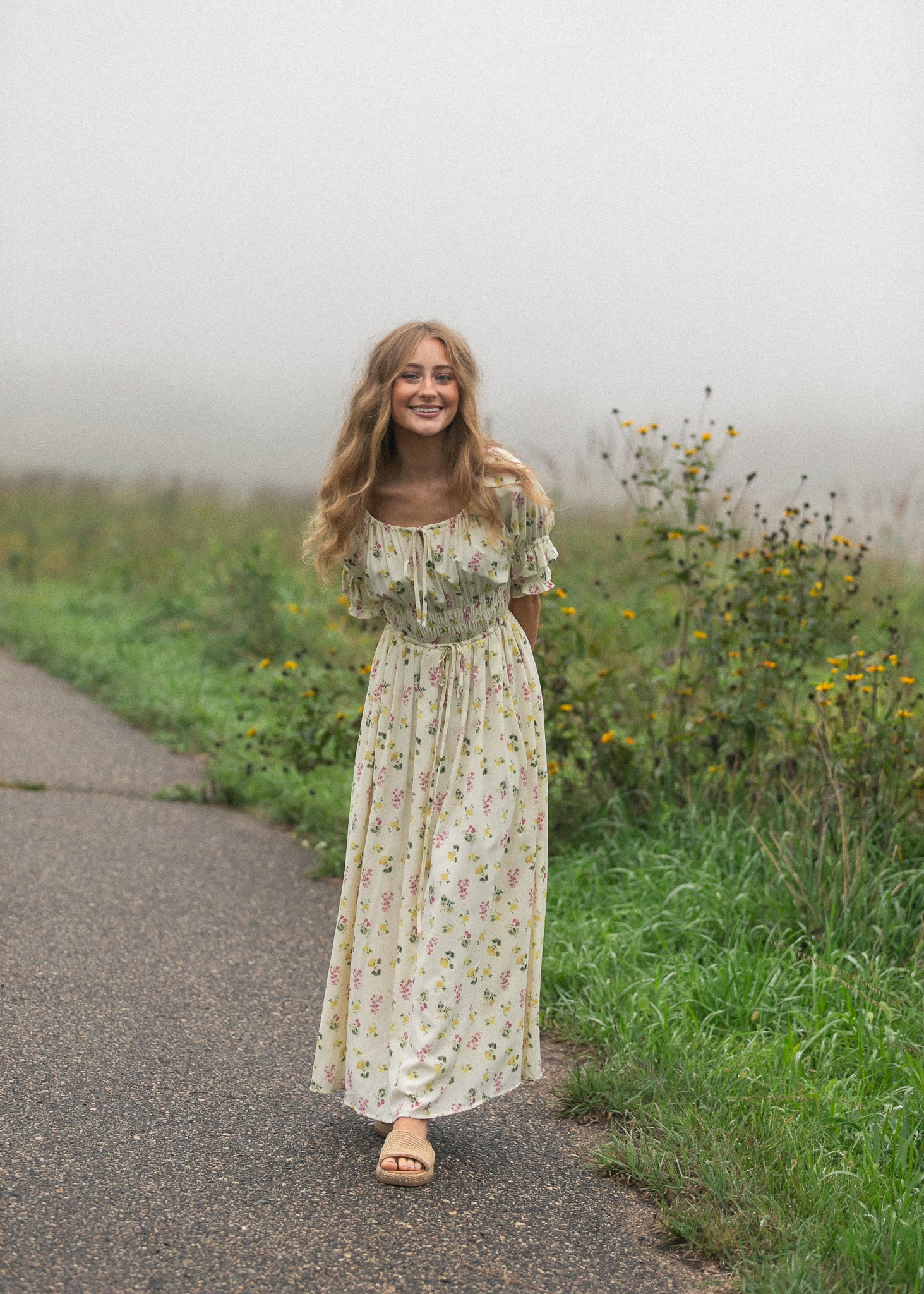 Celine lined floral maxi dress for polished occasion styling