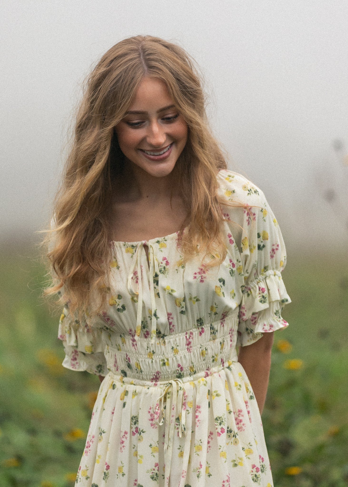 Celine cream floral maxi dress with lined skirt and soft drape