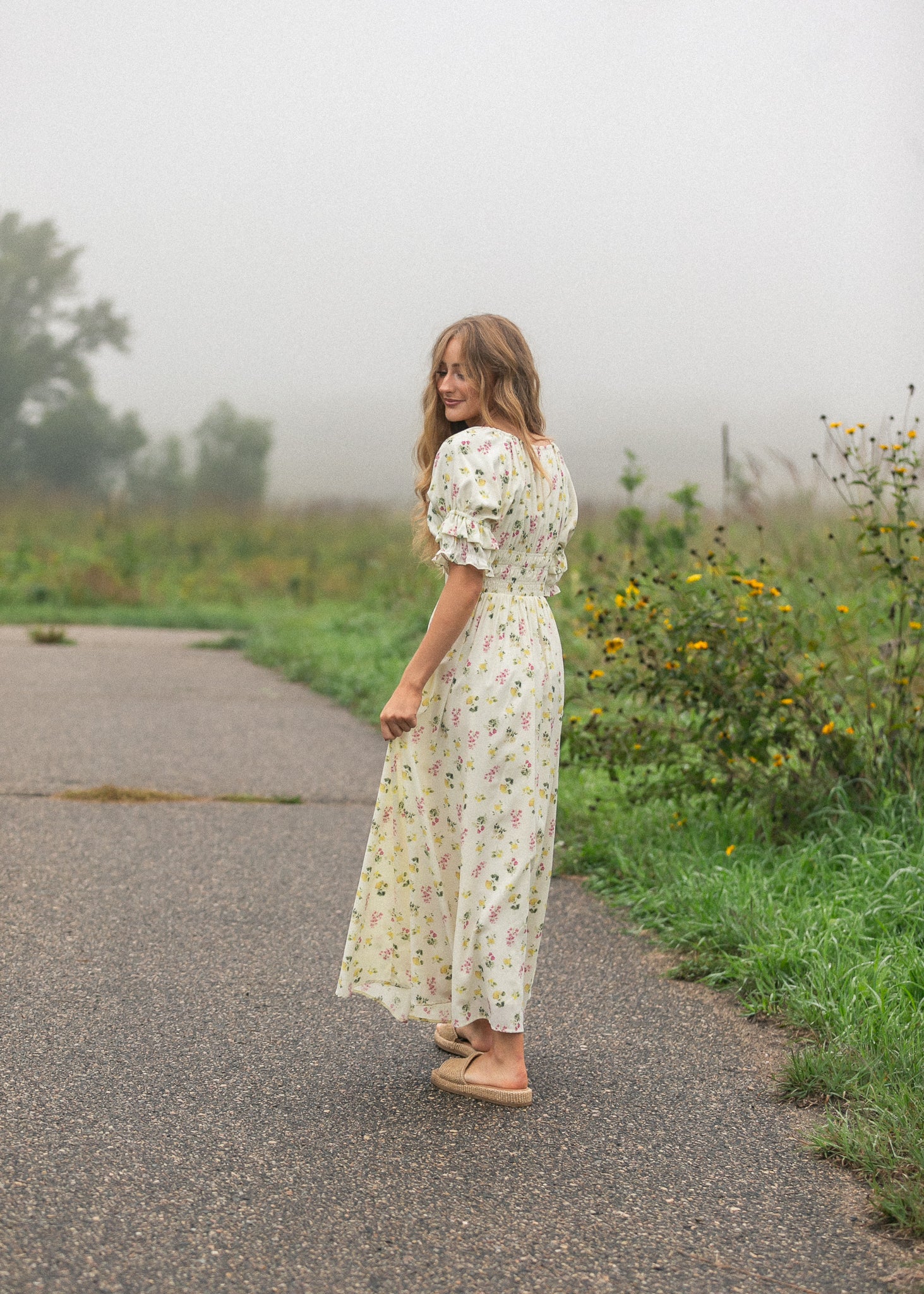 Celine puff-sleeve floral maxi dress with soft movement