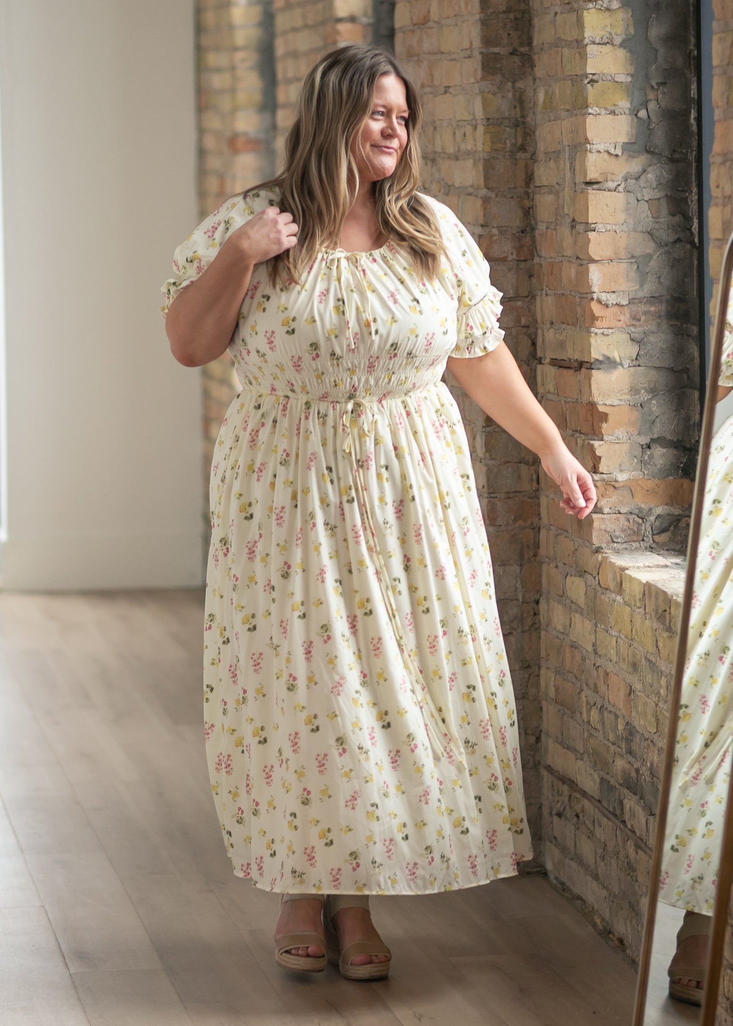 Celine floral maxi dress with soft puff-sleeve volume