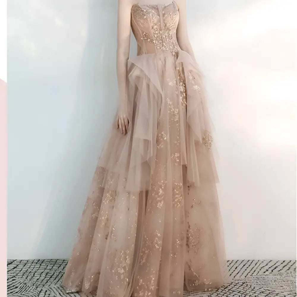 Champagne tulle ball gown alternate view 2