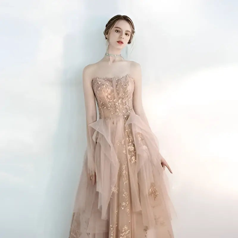 Champagne formal ball gown alternate view 4
