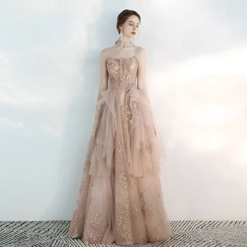 Champagne embroidered tulle ball gown alternate view 7