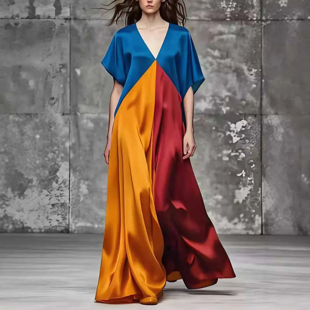 Color-block short-sleeve maxi dress view 1