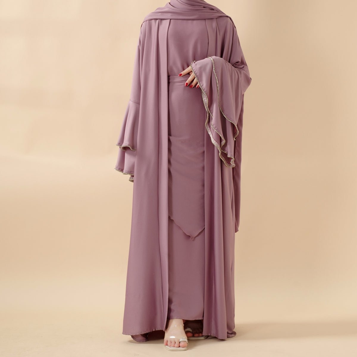 Five-piece crepe satin abaya set view 11