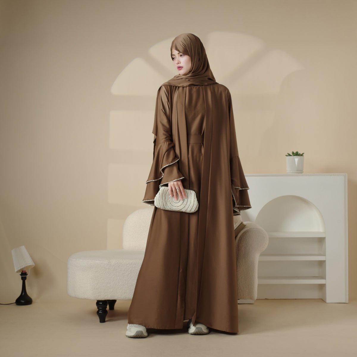 Ruffle sleeve open abaya alternate view 14