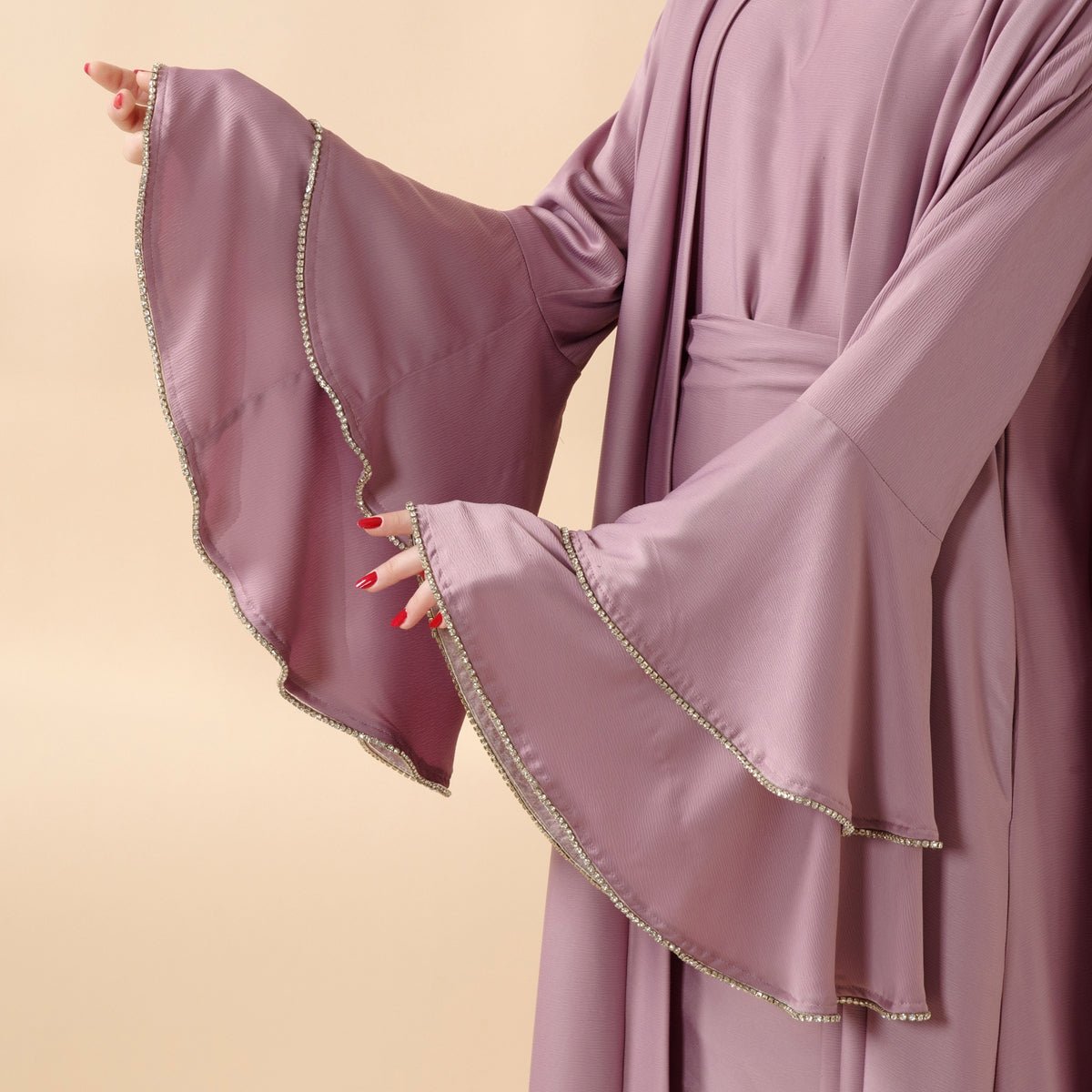 Crepe satin open abaya and inner dress view 4