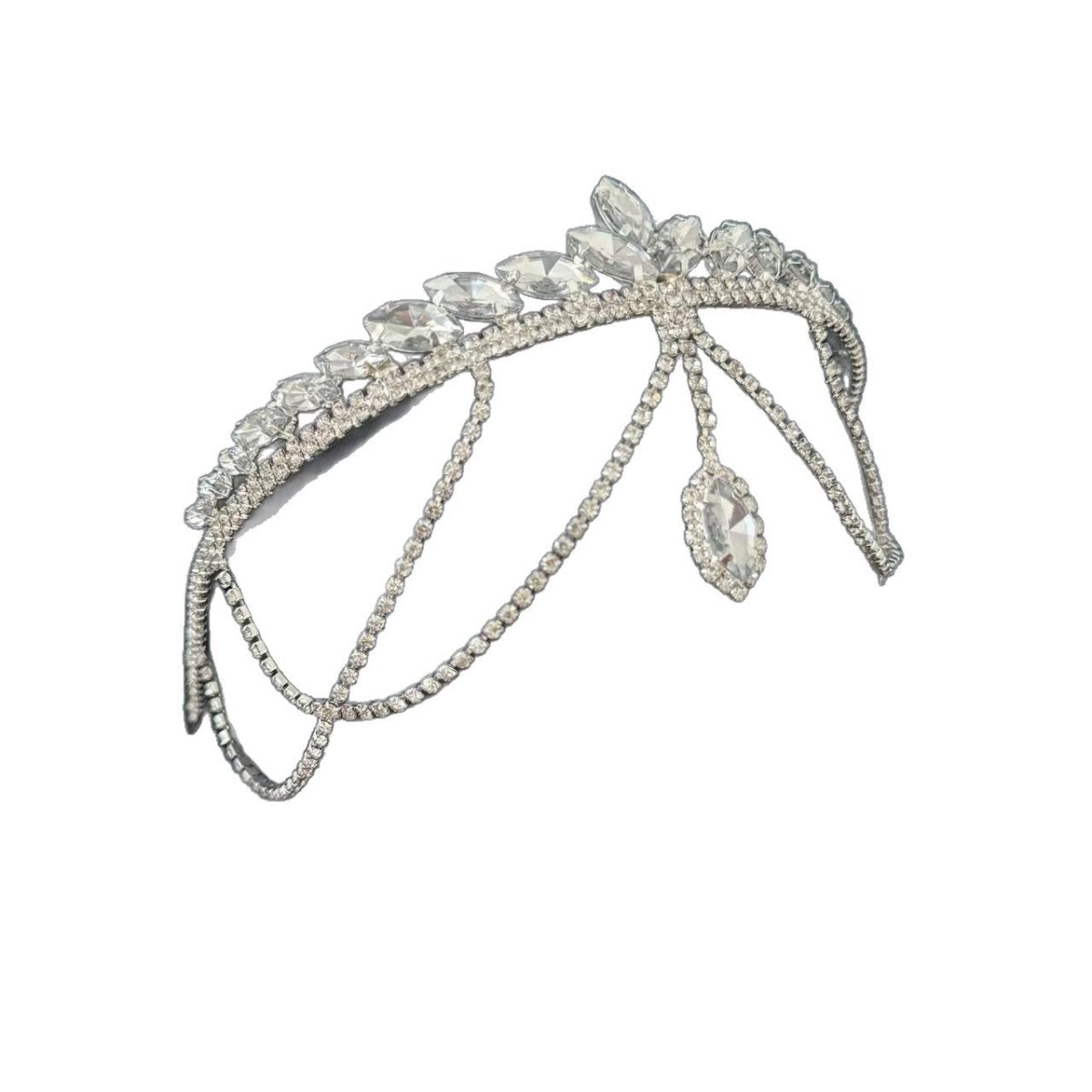 Cascading crystal forehead chain headband view 5