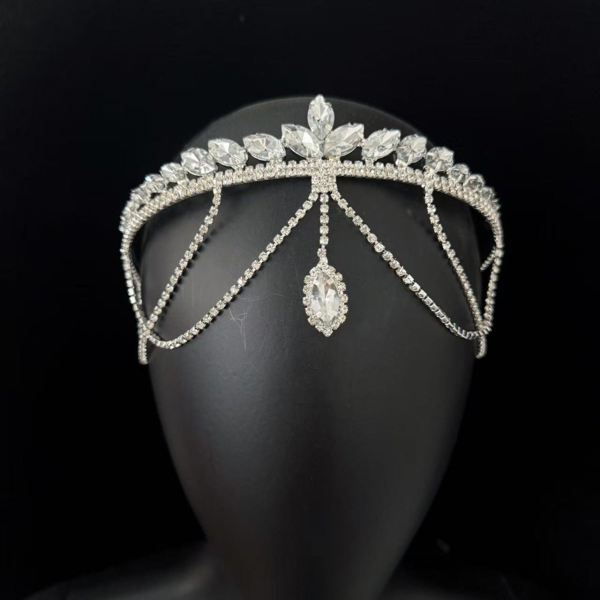 Crystal bridal tiara headband detail view 4