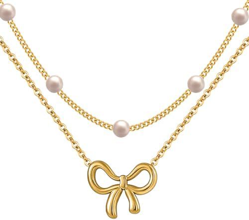Pearl Bow Layered Necklace — product view 6