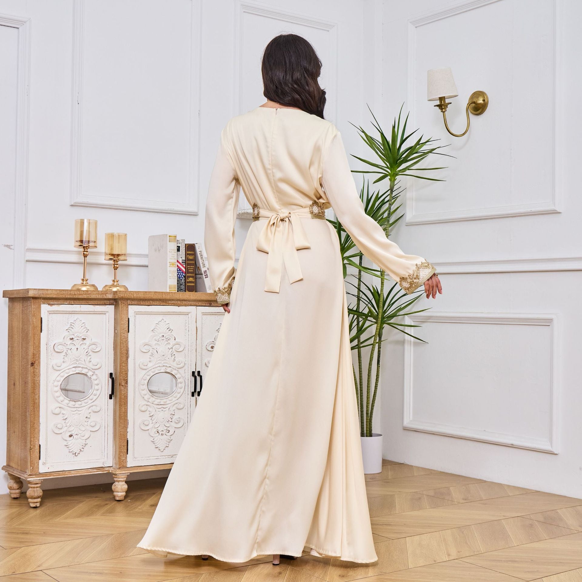 Embroidered Apricot Abaya - product view 3