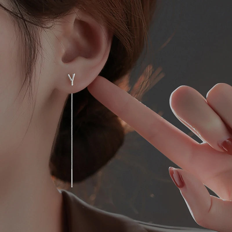 Sterling Silver Initial Drop Earrings — product view 4