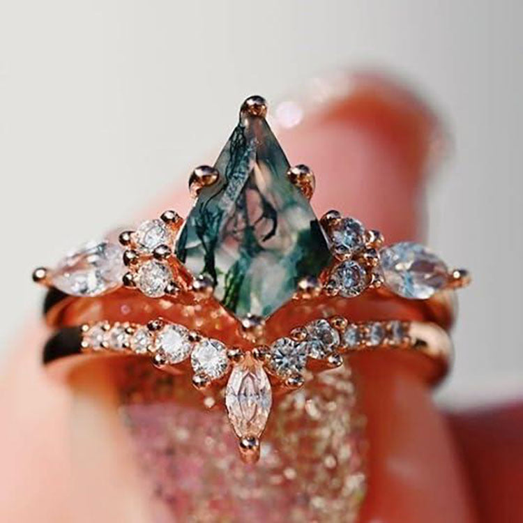 Moss Agate Ring Pair — product view 1