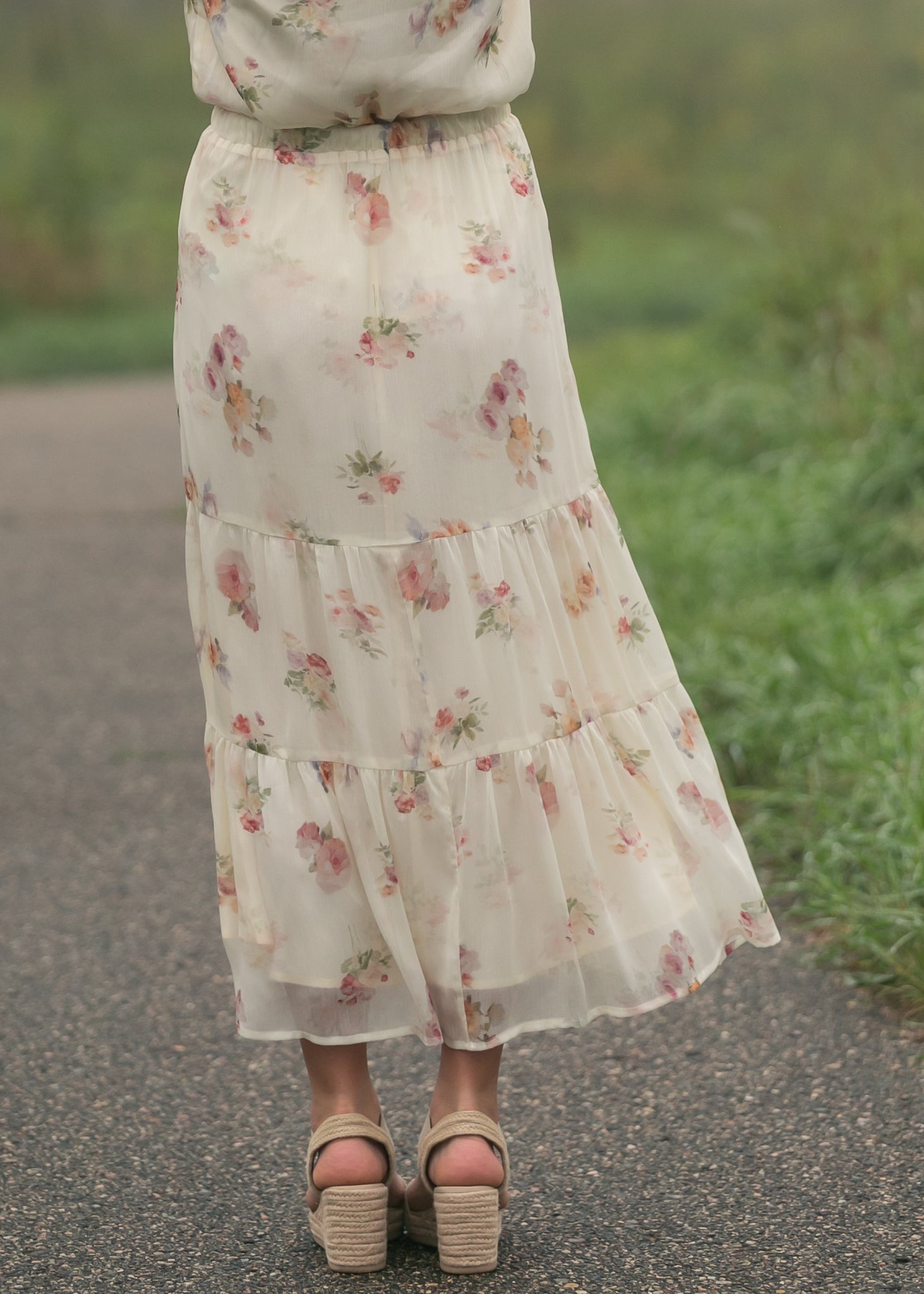 Helena tiered maxi skirt styled with a simple top