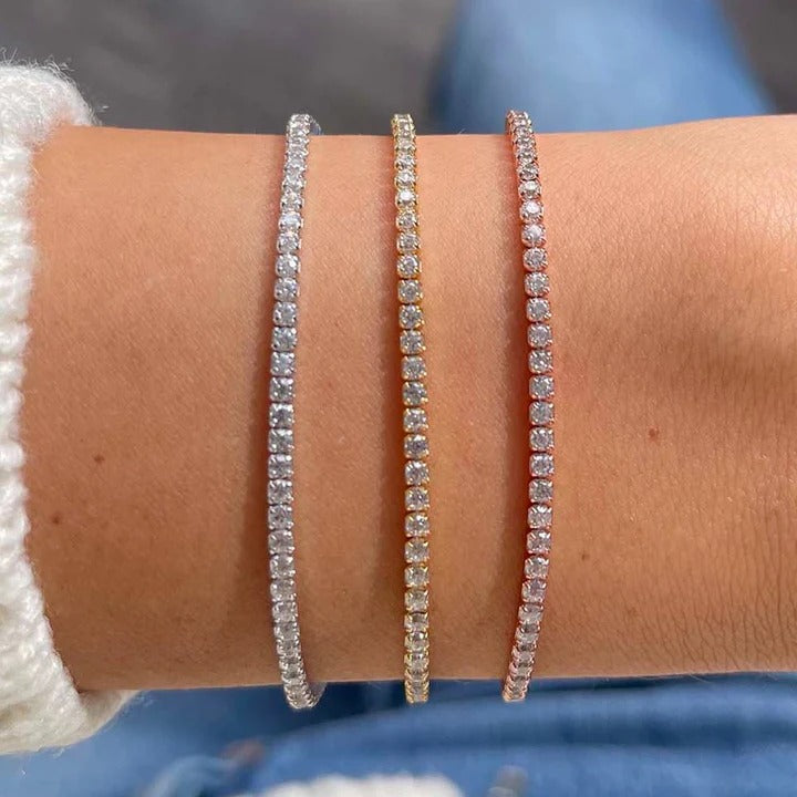 Michelle Tennis Bracelet in gold with a continuous row of clear stones