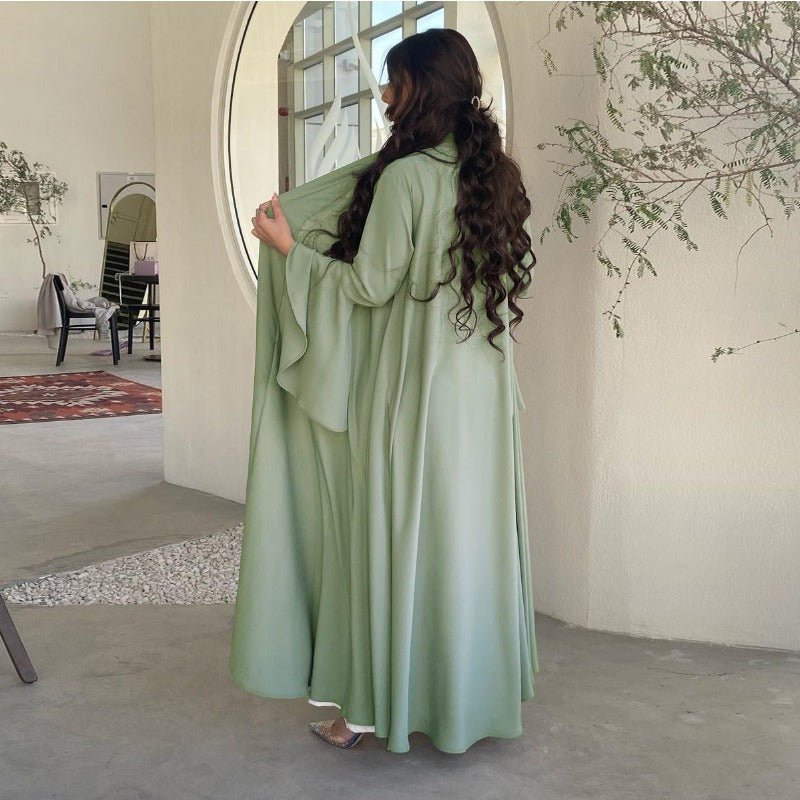 Lotus sleeve satin open abaya image 3