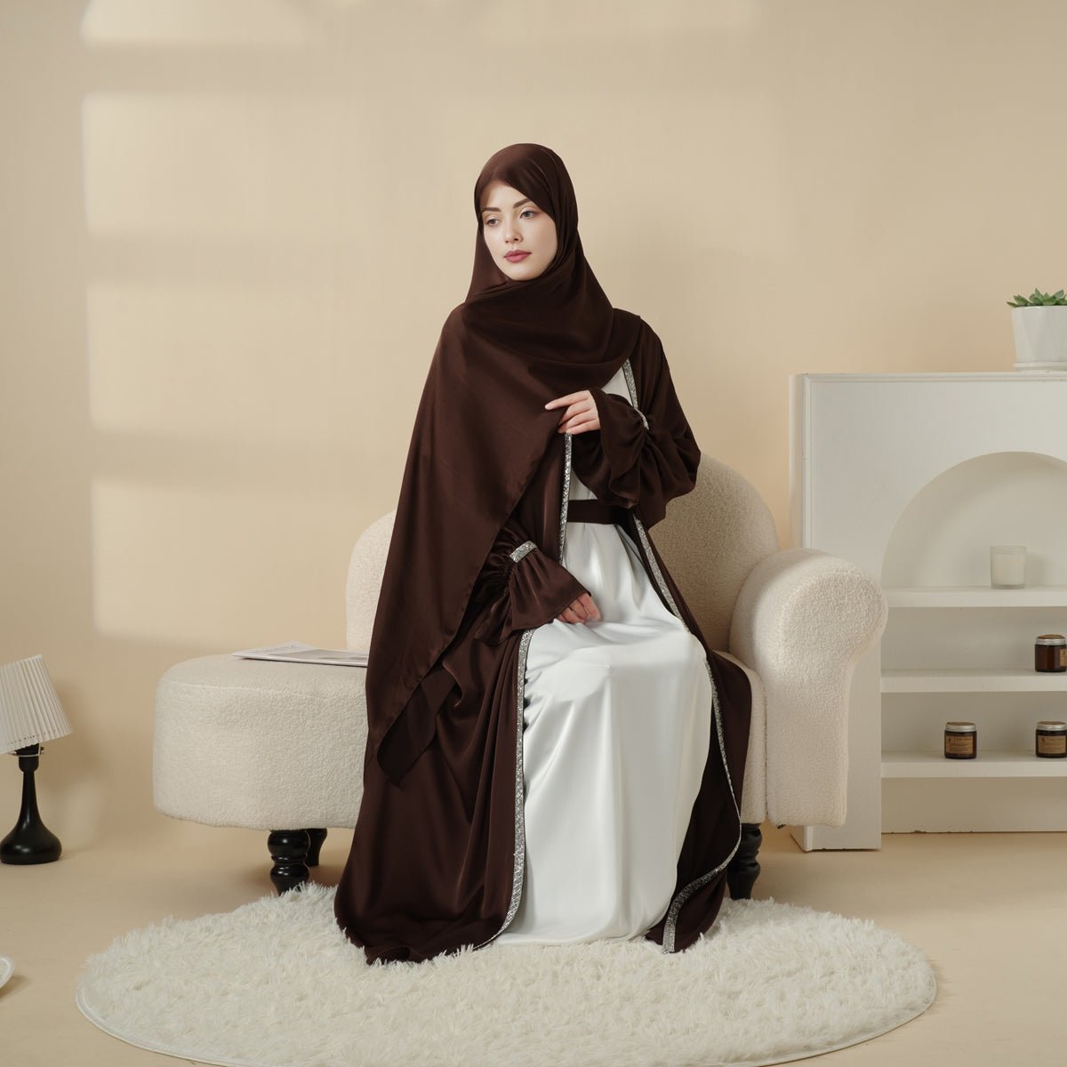 Poet sleeve satin open abaya image 15