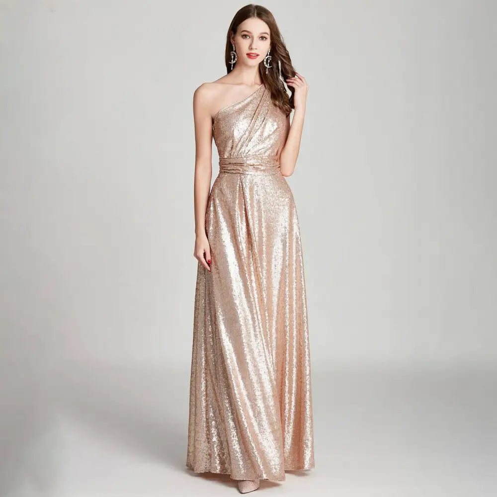 One-shoulder sequin evening gown image 1