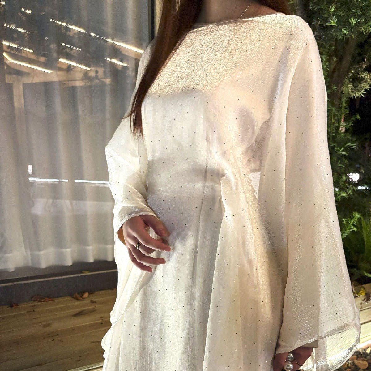 Olive sequin cape abaya dress image 8