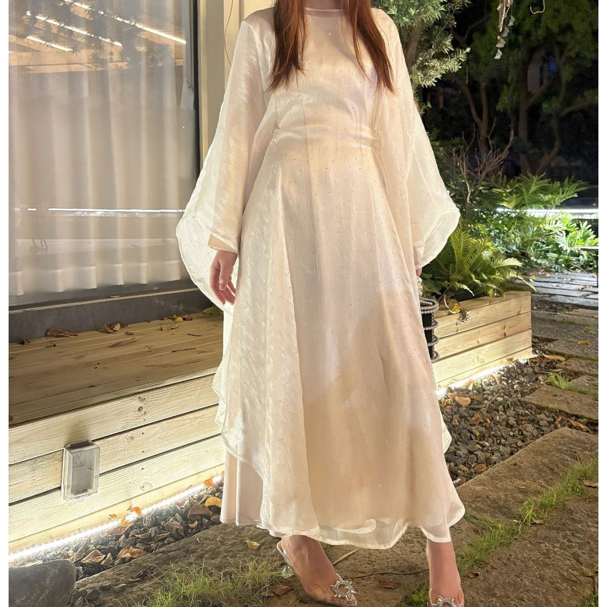 Olive sequin cape abaya dress image 9