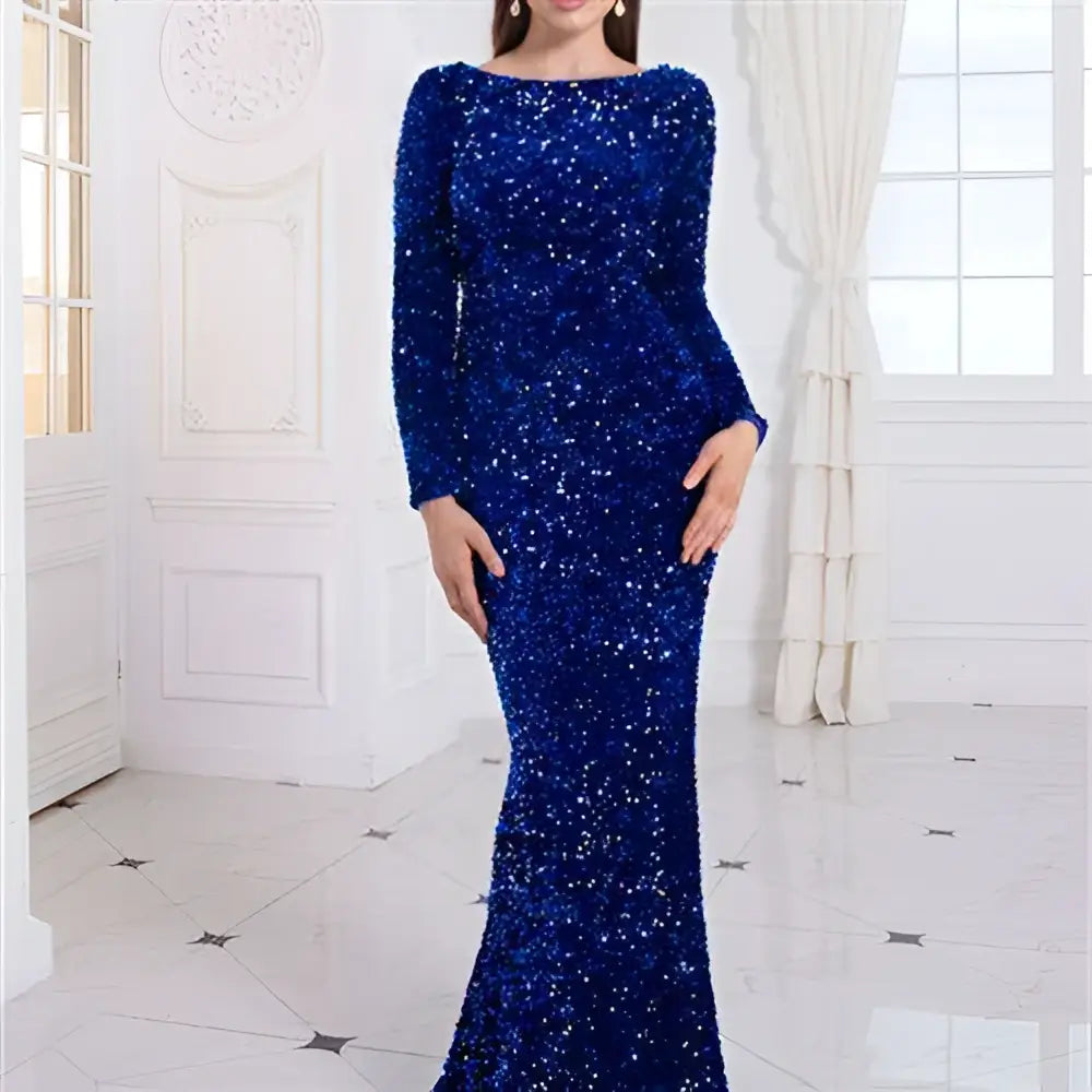 Modest sequin long-sleeve mermaid gown image 5