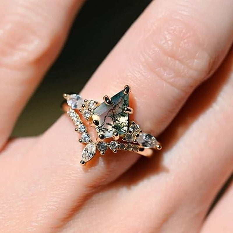 Moss Agate Ring Pair — product view 2