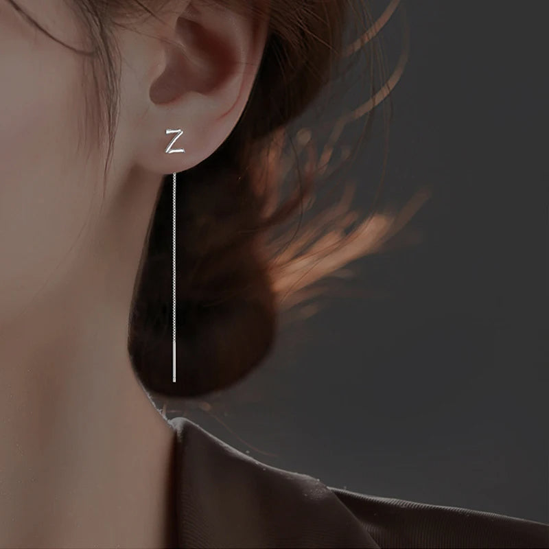 Sterling Silver Initial Drop Earrings — product view 5