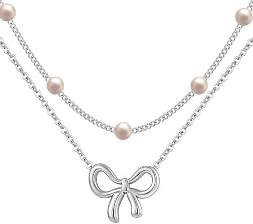 Pearl Bow Layered Necklace — product view 7