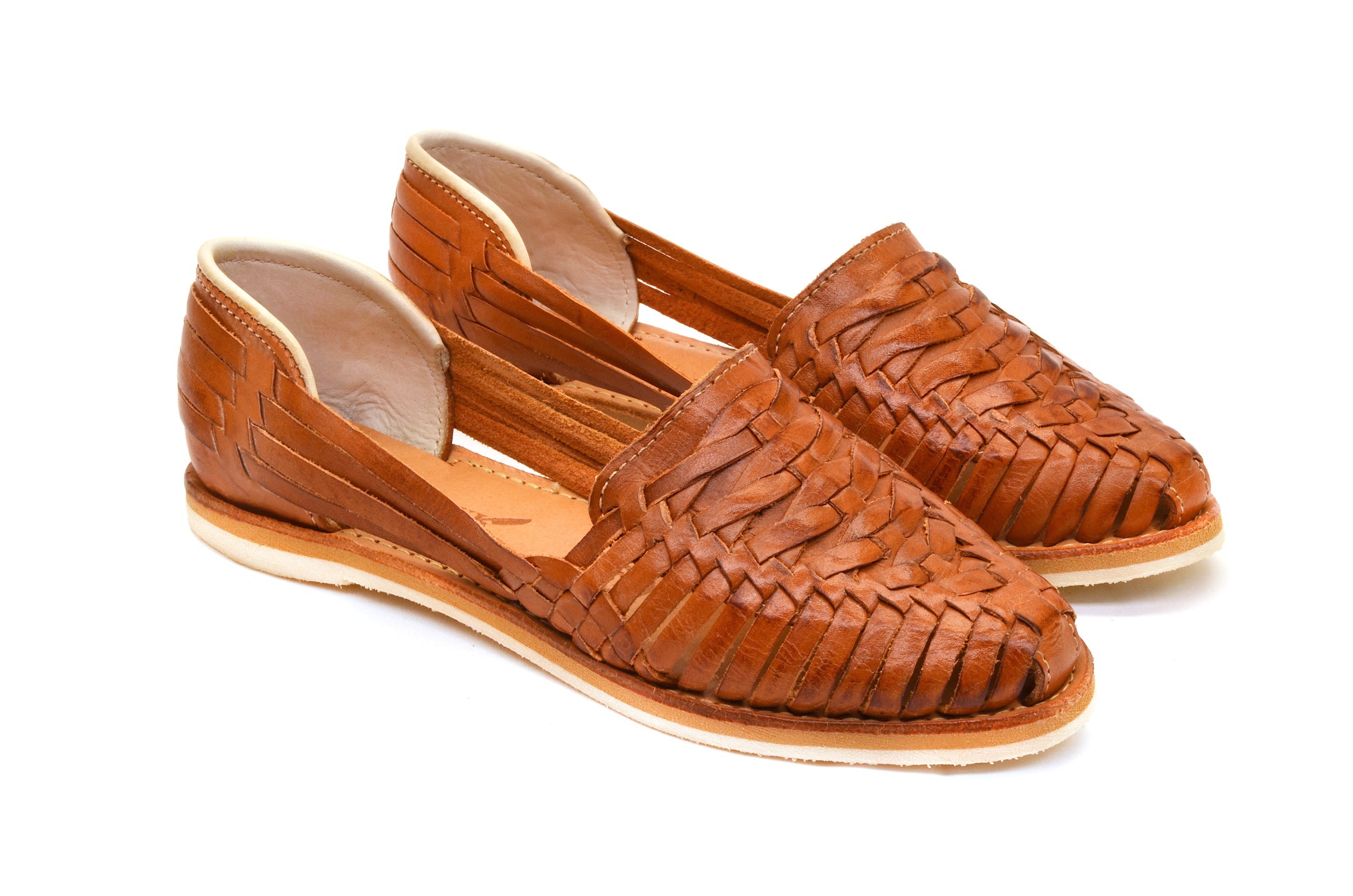 Walnut leather cross-woven huarache sandal
