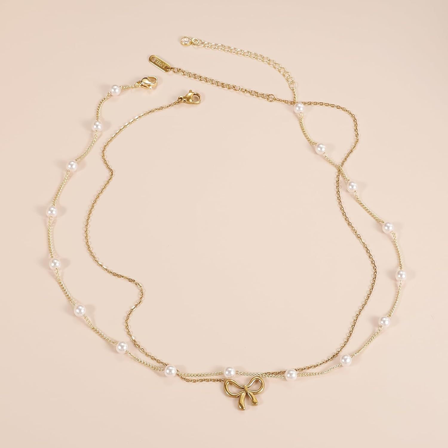 Pearl Bow Layered Necklace — product view 4
