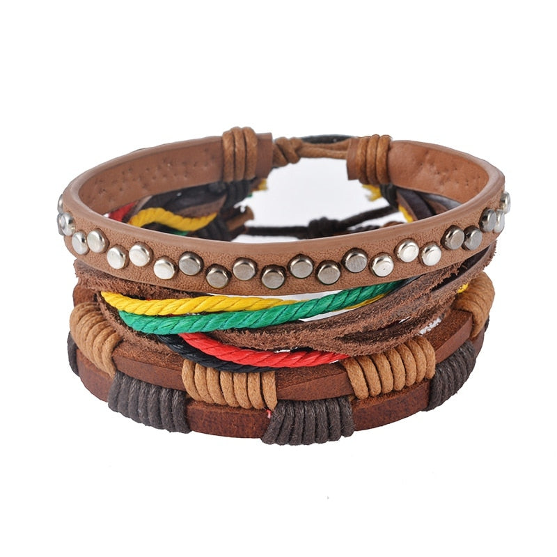 Braided Leather Bead Bracelet — product view 1