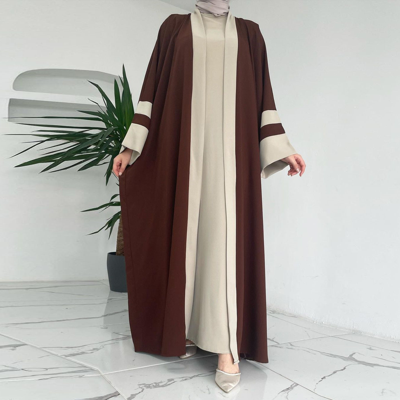 Layered Brown Abaya Set - product view 6