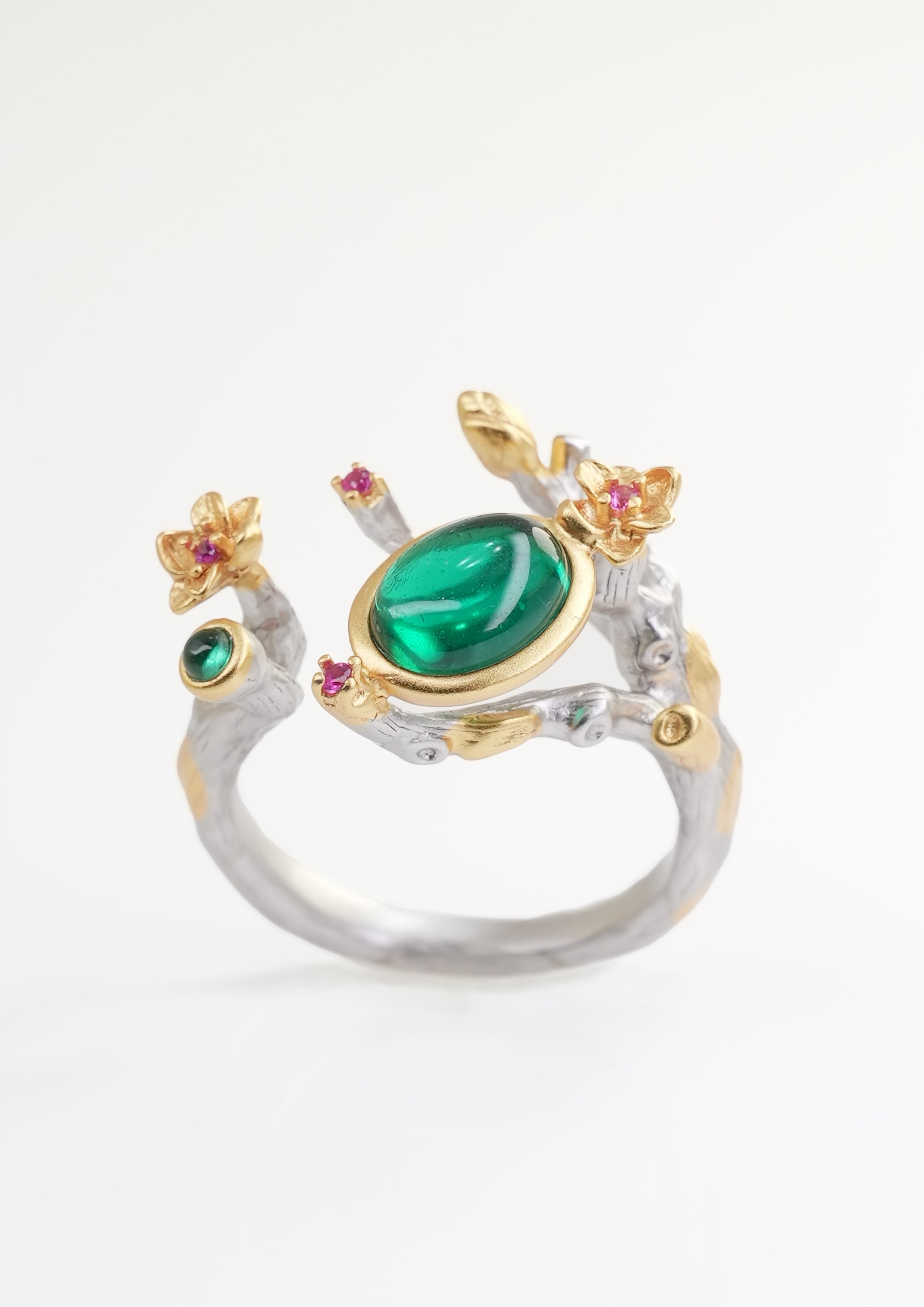 Enchanted Branch emerald ring, styled product view