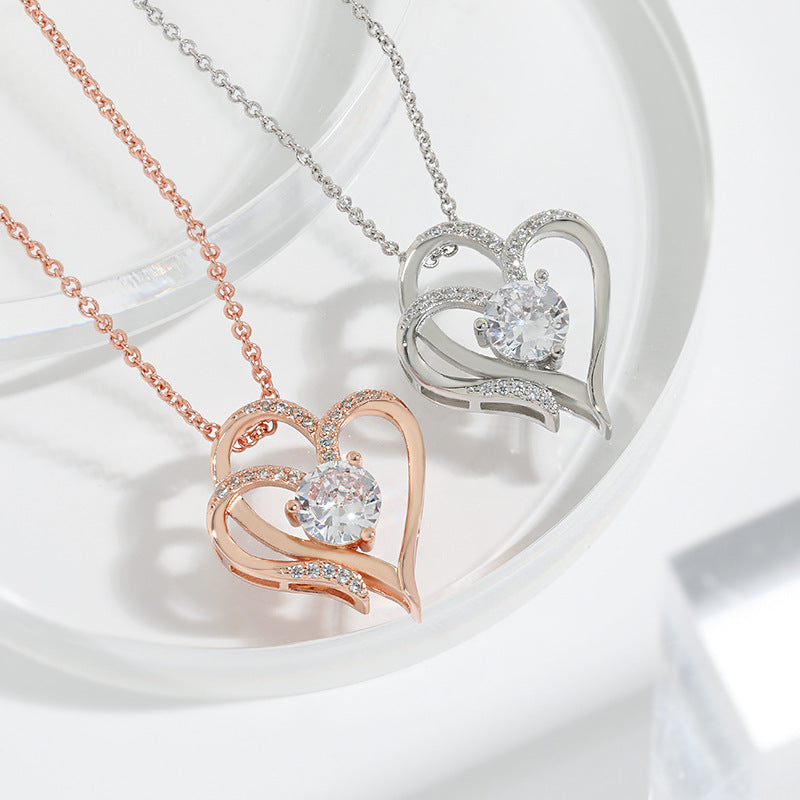 Double Heart Crystal Necklace — product view 3