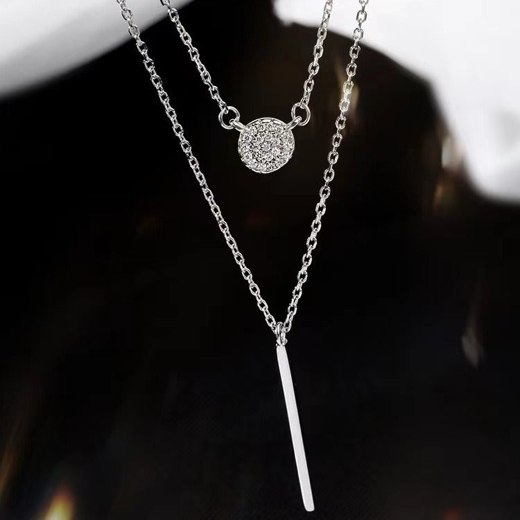 Double-Chain Zircon Bar Necklace — product view 4