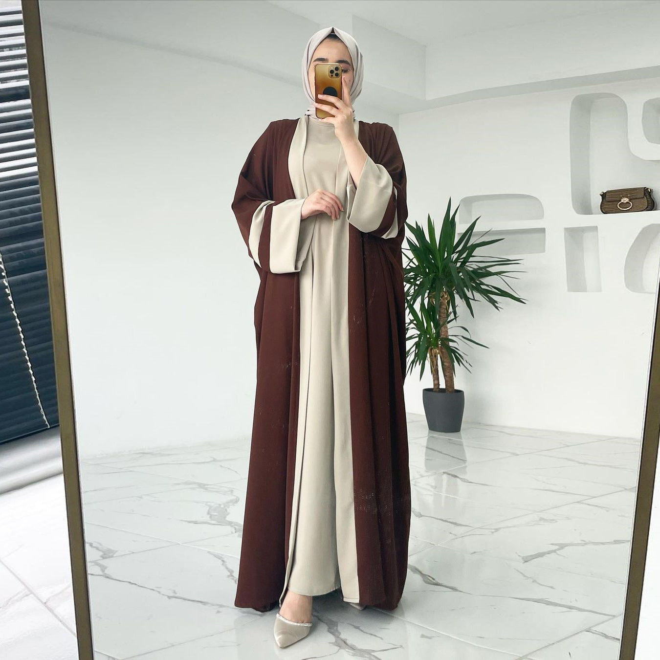 Layered Brown Abaya Set - product view 9