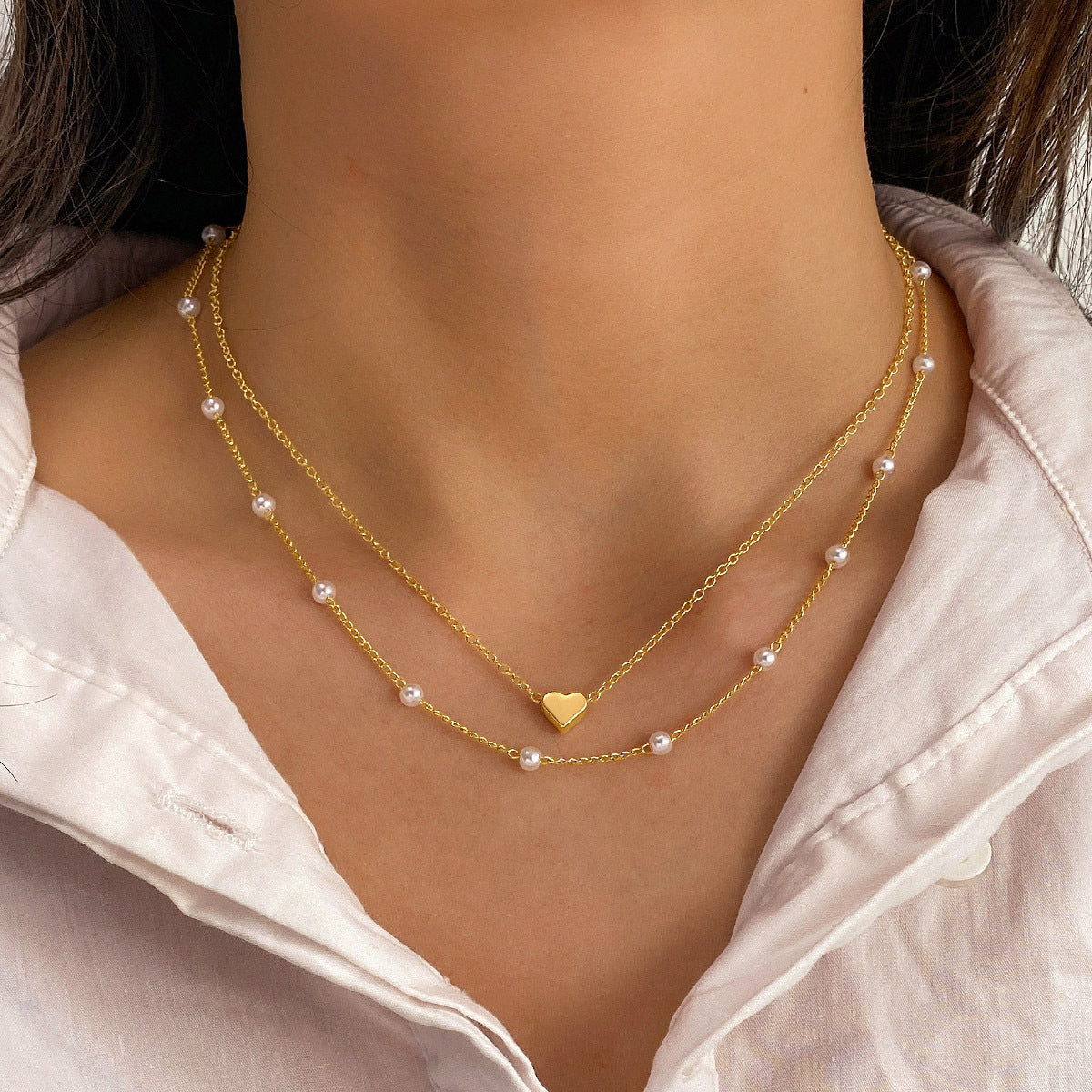 Layered Pearl Tassel Necklace — product view 3