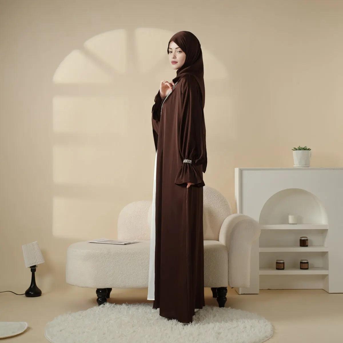 Poet sleeve satin open abaya image 16